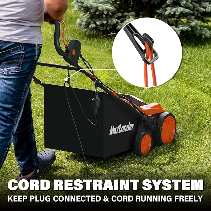 MAXLANDER 2-in-1 Electric Dethatcher and Scarifier, 15 Inch 13 Amp Corded Lawn Dethatcher with 5-Position Depth Adjustment, 45L Removable Collection Bag, Walk Behind Machine for Garden Yard Grass