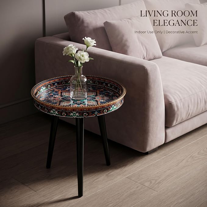 Round Indoor Side Tables with Detachable Wooden 3 Legs, Versatile Tray Table, Perfect for Round Coffee Table Tea, and Relaxation Time 17.7 Inch (Ochre Color)