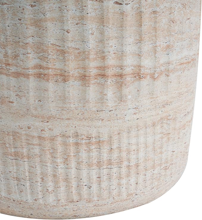 Merax Outdoor Lightweight Concrete Side Table 15" Dx18.5 H Cylinder Round Travertine Indoor Accent Table Weather Resistant End Table for Patio, No Assembly Required, Beige