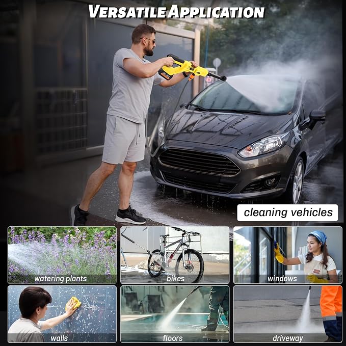 Cordless Cleaner Tool for Dewalt 20V Max Battery, Portable Handheld Car Cleaner 1000PSI with 6-in-1 Nozzle & 16.5FT Drain Hose for Patio Car Floor Fence Deck Indoor(Battery Not Included)