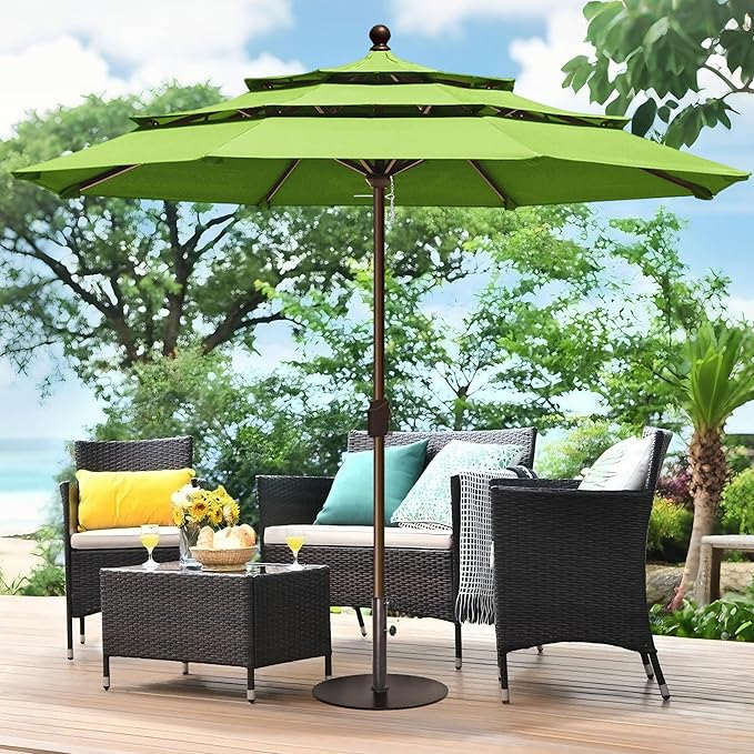 EliteShade USA 10-Year-Non-Fading 11ft 3-Tier Market Patio Umbrella, Commercial Grade Outdoor Table Umbrella with Crank Open, Windproof & UPF 50+ UV Protection, Heavy Duty Ventilation for Garden, Deck, Pool, Backyard, Beach & Bistro, No Tilt, Macaw Green
