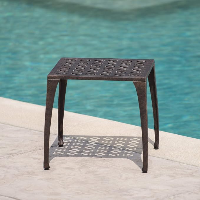 Christopher Knight Home Kai Outdoor 18" Cast Aluminum Side Table, Bronze Finished