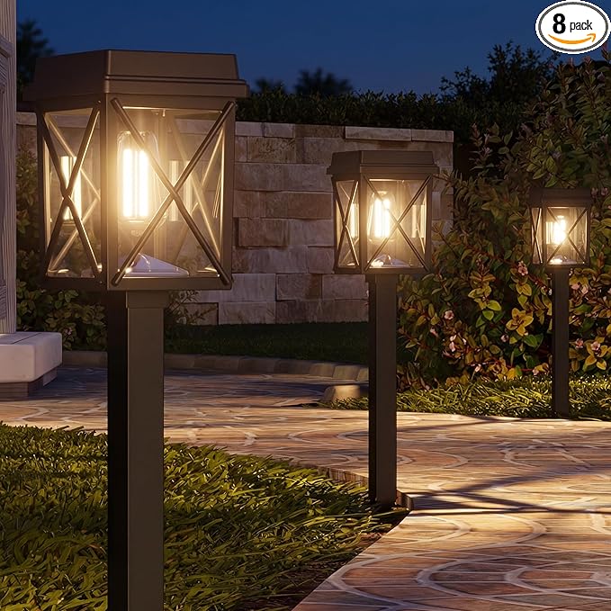 XMCOSY+ Solar Lights Outdoor, 8 Pack 50LM Bright Solar Pathway Lights, IP65 Waterproof 3-in-1 Garden Light for Yard Backyard Driveway Walkway Landscape Path (Warm/Cool White)