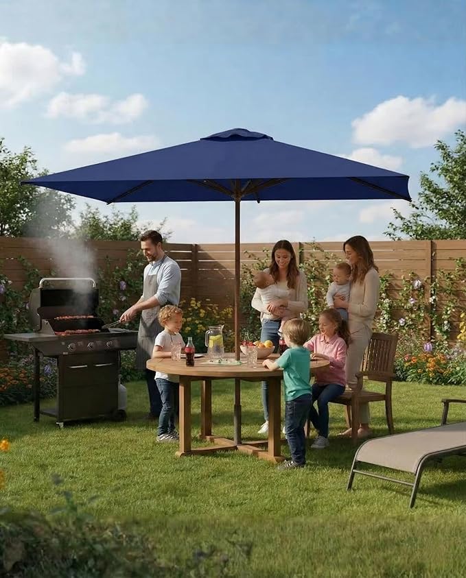 6.5x10FT Patio Umbrella, Outdoor Umbrella with Push Button Tilt and Crank, 8 Sturdy Ribs, UV Protection & Waterproof Market Umbrella for Pool, Backyard, Beach,Deck (Navy)