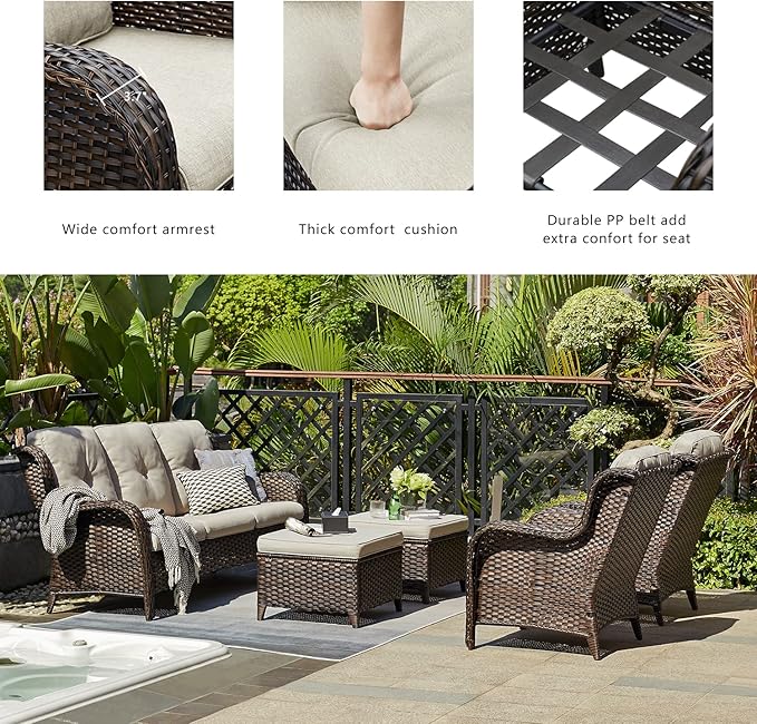 Rilyson Outdoor Couch Wicker Patio Sofa - 3 Seat Rattan Sofa with Deep Seating and Comfortable Cushions for Outside Porch Deck Balcony Garden(Brown/Beige)