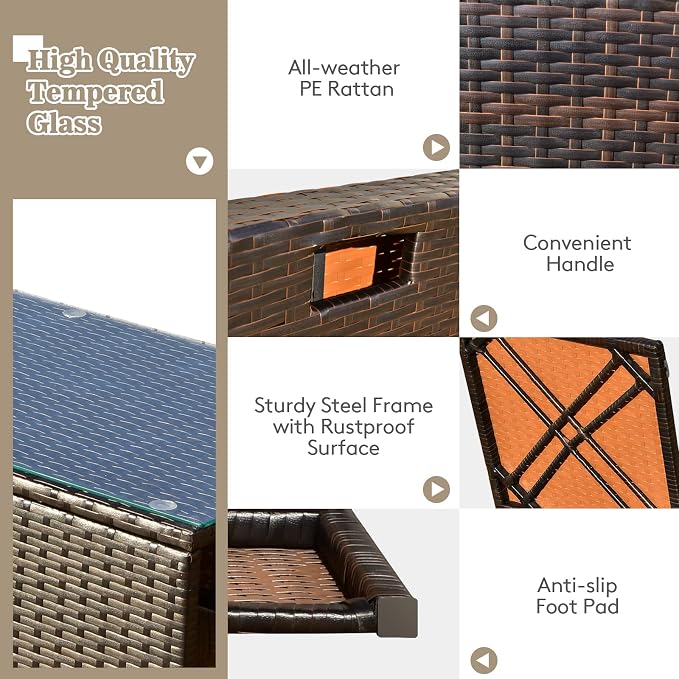 RELAX4LIFE 8-Piece Patio Furniture Set - PE Wicker Conversation Set w/Cushions, Pillows, Tempered Glass Table, Storage Box, Outdoor Sectional Sofa Set for Yard, Deck (Navy Blue)