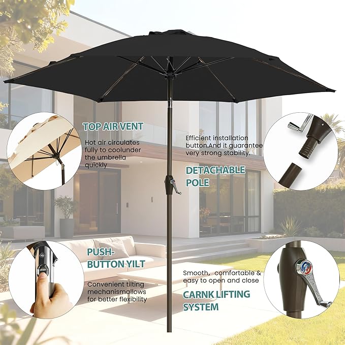 7.5FT Large Outdoor Patio Umbrella with Crank & Tilt - Durable Market Umbrella for Outdoor Patio with 6 Fiberglass Ribs for Poolside,Deck,Yard,Garden