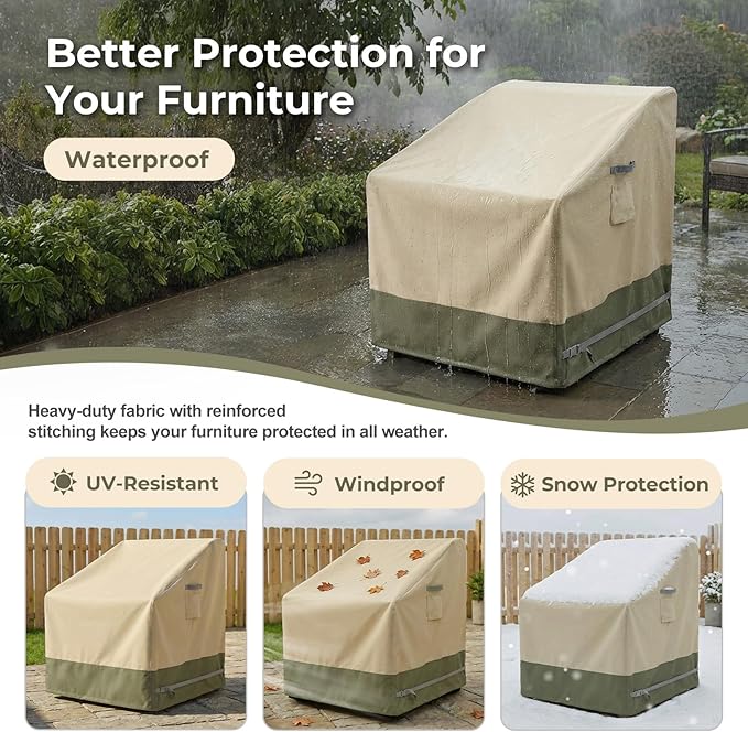 BPS Adirondack Chair Cover with Anti-UV and Waterproof Oxford Fabric, Heavy-Duty All-Weather Protection Lawn Chair Cover for Outdoor Furniture, 34''W x 38''D x 38''H