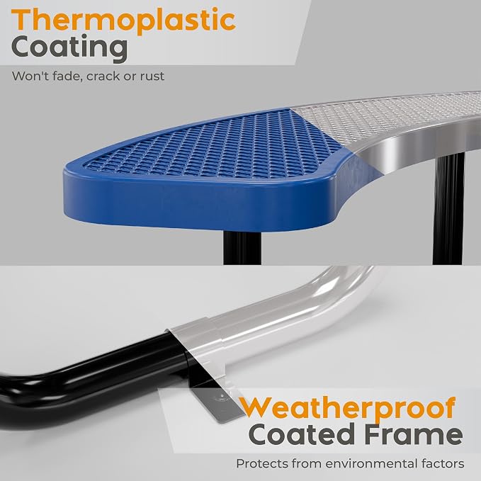 Round Metal Picnic Tables for Kids for Outdoors with Umbrella Hole, Adjustable Seats for School, Park, Playground(Blue, 38 in, Kids, Expanded Steel)
