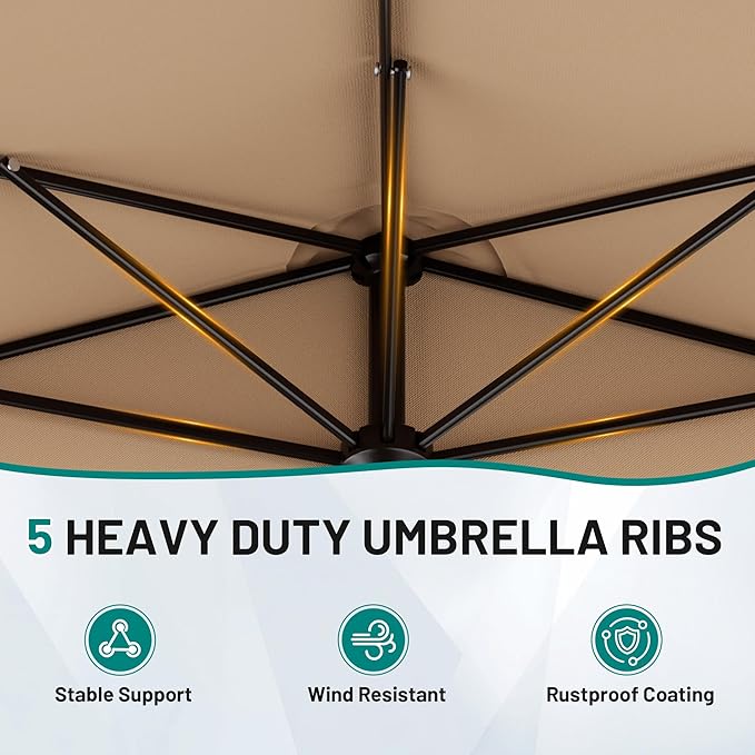 AreShark 9FT Half Patio Umbrella, Outdoor Wall Umbrella with Crank & 5 Sturdy Ribs, Table 1/2 Umbrella Patio for Garden, Deck, Balcony and Pool, Beige