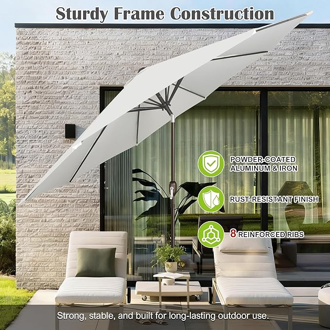 Blissun 10FT Outdoor Patio Umbrella, Outdoor Table Umbrella, Yard Umbrella, Market Umbrella with 8 Sturdy Ribs, Push Button Tilt and Crank