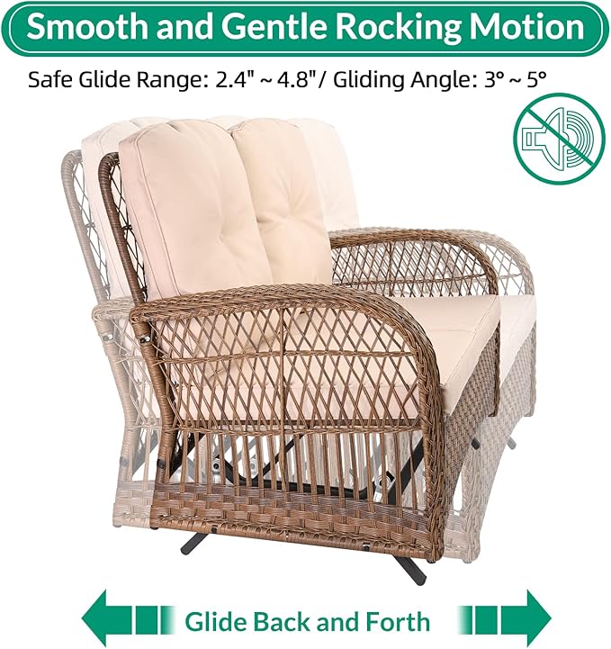 VIVIJASON 7-Piece Outdoor Patio Wicker Conversation Sets, All Weather Outdoor Rattan Furniture Set Includes Glider Loveseat, 2 Rocking Chairs, 2 Swivel-Gliders Chairs, 2 Coffee Table, Light Brown