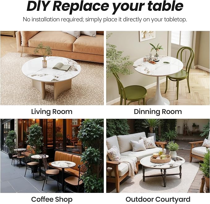 47.2"" Round White Marble Sintered Stone Table Top - Heat Resistant Waterproof for Dining Table, Office Desk, Bar, Patio