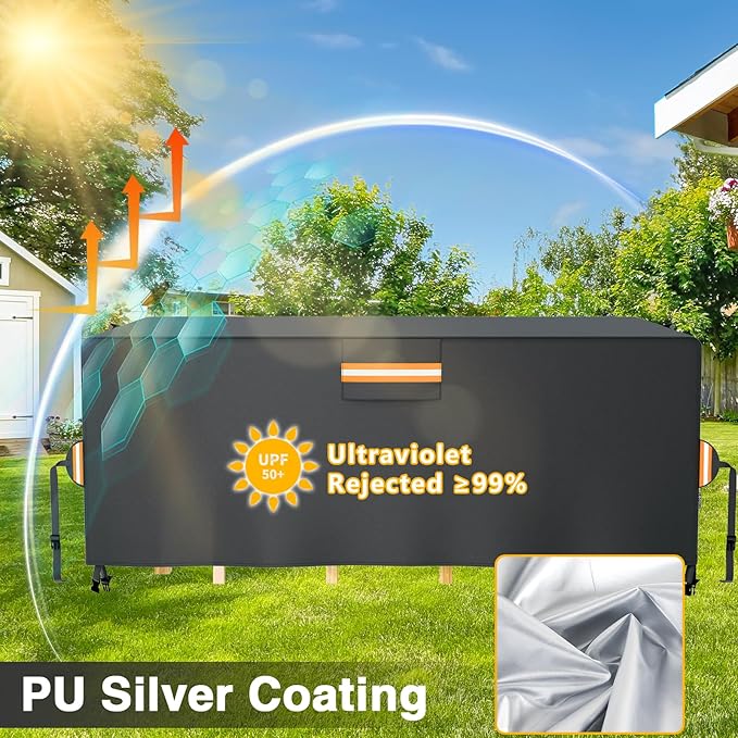 EVRBUL Rectangle Patio Table Cover, Waterproof Patio Furniture Covers, Heavy Duty 420D Patio Dining Set Cover 74"L x 47"W x 28"H, Outdoor 4-6 Chair Patio Table Cover with Air Vent Windproof Buckles