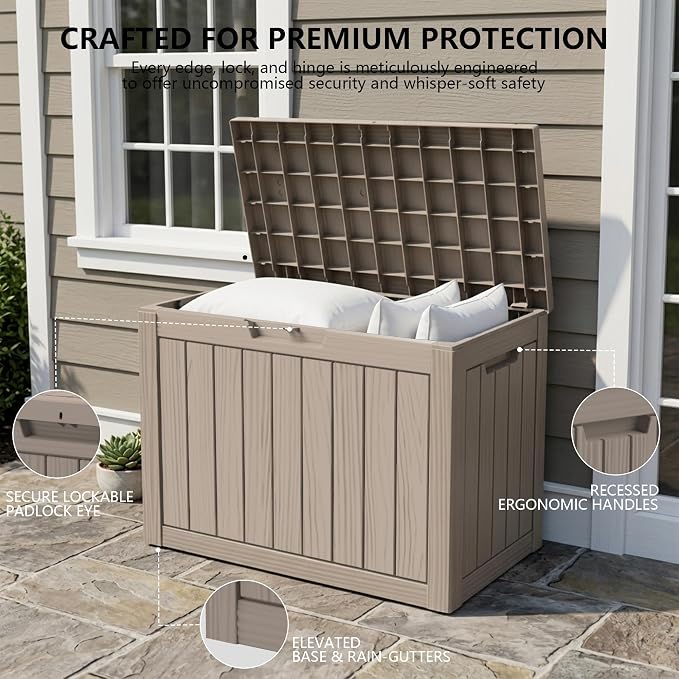 Outdoor Storage Box, 50 Gallon Waterproof Deck Box [Upgraded 3.0], Snap-Together Storage Bin for Chair Cushions, Porch Throw Pillows, Lockable Small Coffee Table Ottoman, Patio Garden, Grey