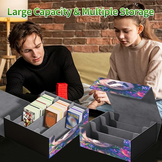 Large Card Deck Box for MTG, Fits 1200+ Sleeved Cards, PU Leather Storage Case with Strong Magnetic Closure, Multiple Colors Available for TCG CCG Baseball Card Collections, Butterfly Panda