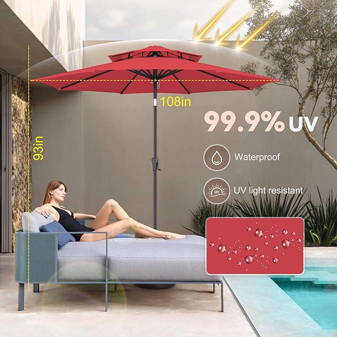 Jarka&Co 9ft Patio Umbrella Outdoor - 2 Tiers Table Outdoor Umbrella with Push Button Tilt Waterprool UV Protection, Sun Umbrella for Pool, Porch, Garden, Deck, Backyard (Red)