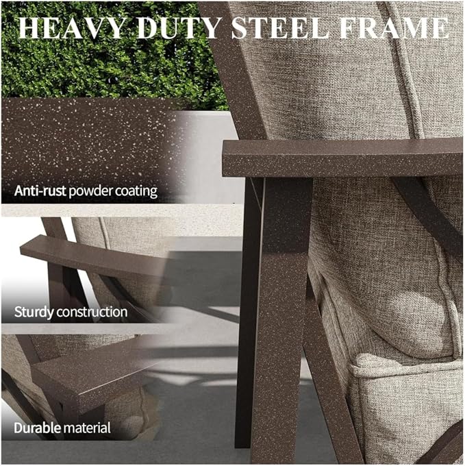 Hassyee 2 Pieces All-Weather Metal Outdoor Conversation Set with Coffee Table and Removable Cushions for Balcony, Patio Furniture Set with Modern Curved Design for Backyard, Lawn (Loveseat)