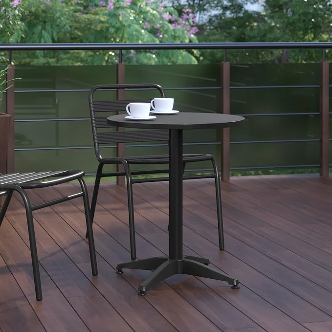 Flash Furniture Mellie 23.5'' Round Metal Indoor-Outdoor Table with Base, Black