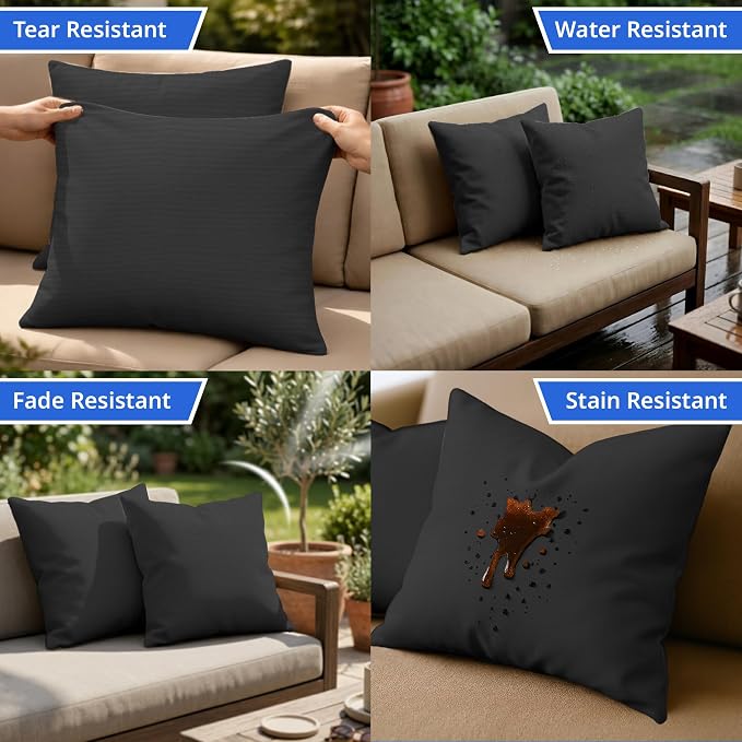 Covers & All Sunbrella Throw Pillows Set of 2, 16 x 16 Inch Square Outdoor & Indoor Cushions with Insert, Fade & UV Resistant Fabric (Canvas Black)