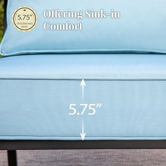 Patio Furniture Set 6 pcs, Outdoor Patio Furniture, 1 X 3-Seat Sofa, 2 X Single Chairs, 2 X Rocker Chairs, 1 X Coffee Table and 5.75" Extra Thick Cushion, Patio Conversation Set,Blue