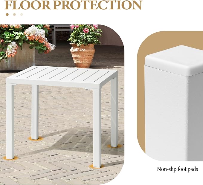 Crestlive Products Outdoor Side Table Set of 2, Aluminum Rectangular Side/End Table, Small Patio Coffee Bistro Table for Outdoor Indoor (White)
