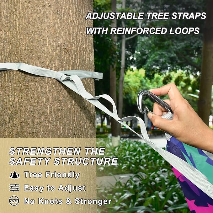 Cartoon Cat Graffiti Style Colorful 330lb Capacity Outdoor Hammocks with Portabl Carry Bag Rope Hammock for Patio Backyard Lounge Base hamaca con soporte para adultos