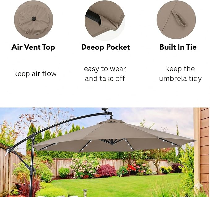 10ft Patio Umbrella Replacement Canopy for 8 Ribs, Outdoor Umbrella Canopy ONLY, Market Umbrella Top, Water-Resistant & UV-Protective