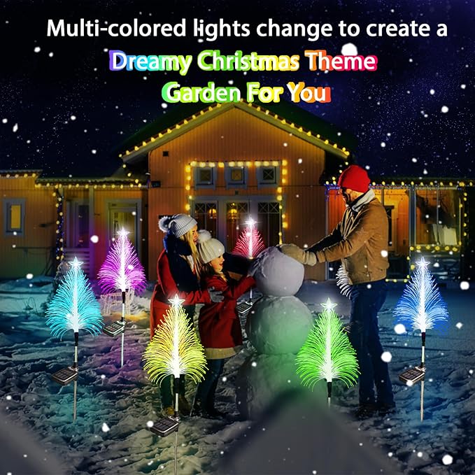 3Pack 30inch Solar Christmas Tree Light Outdoor Waterproof Festival Decorations, 7 Color RGB Pathway Garden Stake Lights for Yard Lawn Porch Grave Cemetery Holiday Decor (Tangle-Free Installation)