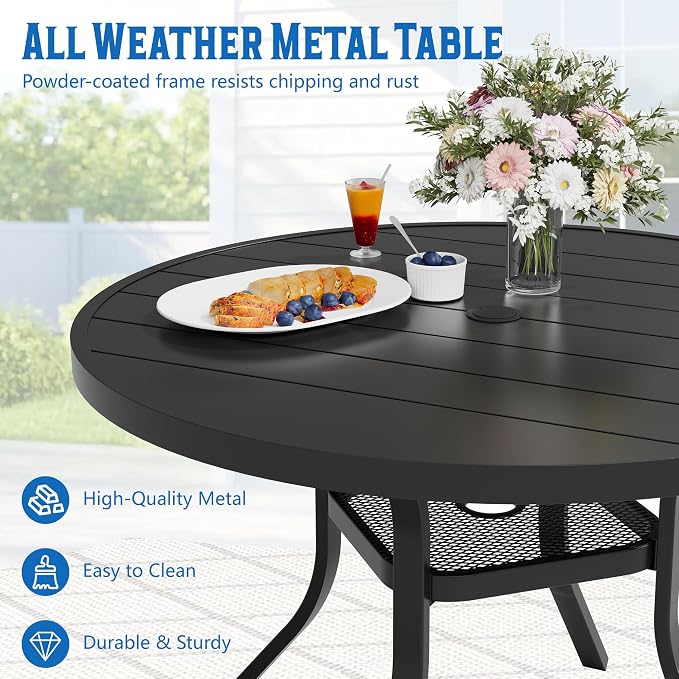 SUNCROWN 5 - Piece Outdoor Dining Set, Patio Furniture Set with 4 x Textilene Dinning Chairs and 41" Metal Round Table with Umbrella Hole for Lawn Garden Backyard Deck, Black