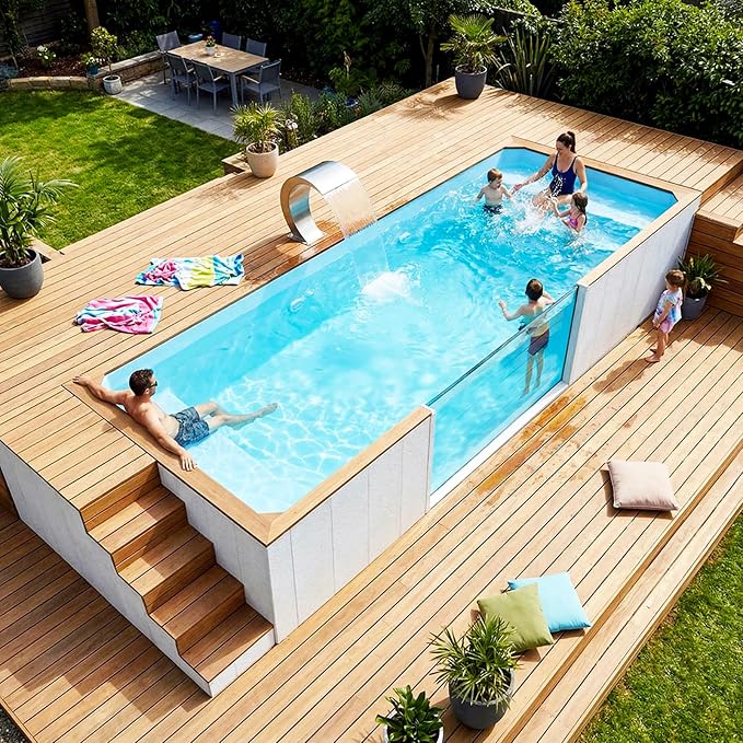 20/40FT Container Swimming Pool with SPA System, Luxury Above Ground Prefab Modular Steel Pool with Glass Window, Smart Temperature Control, Filtration & LED Lighting for Backyard Resort Hotel Villa
