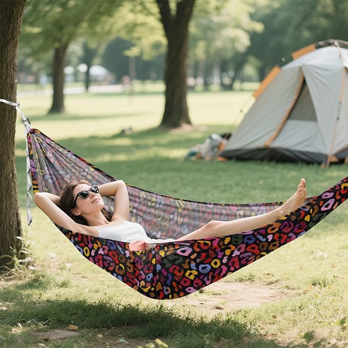 Camping Hammock Outdoor Hammocks for Outside Colorful Leopard Cheetah Beach Trees Portable Lightweight with Pockets Tree Straps Indoor