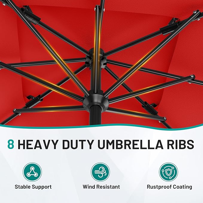 AreShark 8'x10' 2 Tiers Rectangular Patio Umbrella - Outdoor Umbrella Waterproof UV Protection, Market Table Umbrella w/Crank for Pool, Backyard, Deck(Red)