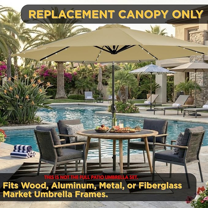10ft Patio Umbrella Replacement Canopy for 8 Ribs, Outdoor Umbrella Canopy ONLY, Market Umbrella Top, Water-Resistant & UV-Protective