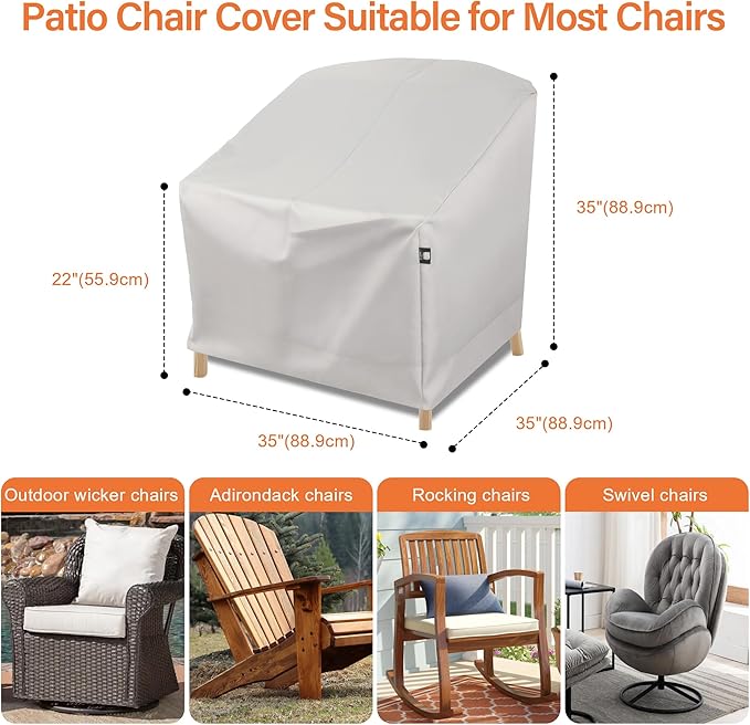 Patio Chair Covers Waterproof Heavy Duty Outdoor Chair Cover,UV Resistant Patio Rocking Chair Covers, Swivel Lounge Chair Cover,Patio Furniture Covers for Lawn/Garden (35" L x 22W x 35" H)