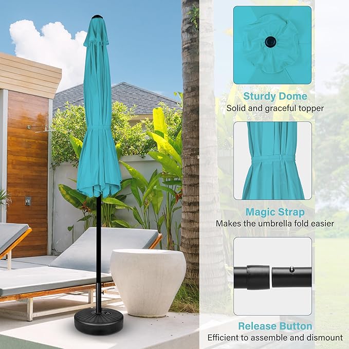 Simple Deluxe 7.5ft Patio Umbrella Outdoor Table Market Yard Umbrella with Round Umbrella Base Stand for Garden, Deck, Backyard, Pool, Turquoise