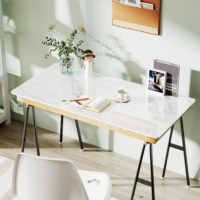 Rectangle Table Top,47.2 ”x 23.6 ” White Sintered Stone Tabletop, DIY Replacement & Cover Marble Desktop, Scratch & Wear Resistant, Easy to Clean, Suitable for Indoor & Outdoor.