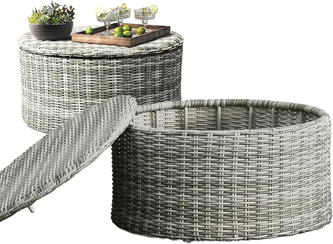 Elle Decor Vallauris Patio Outdoor Furniture Collection, Premium All Weather Wicker, Storage Coffee Table, Gray