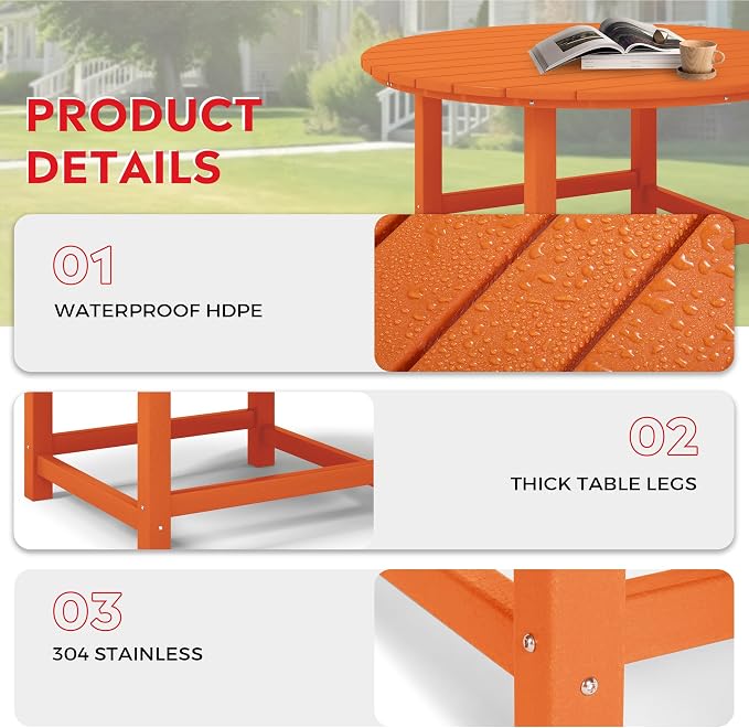 Costaelm Paradise Kids 5-Piece HDPE Outdoor Patio Round Dining Table and Chairs Set, Orange
