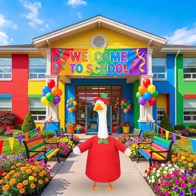 FuWeave Back to School Porch Goose Outfit Set for Plastic Statue Lawn Porch Goose Clothes with Schoolbag for Patio Decor