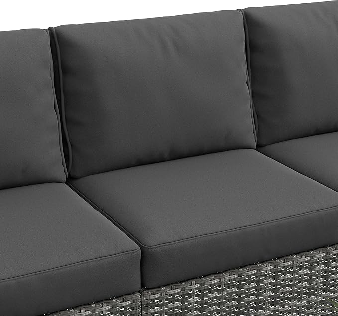 Outsunny 5 Piece Patio Furniture Set with 30" Fire Pit Coffee Table, Wide Deep PE Rattan Wicker Outdoor Conversation Sofa Set with Cushions, Dark Gray