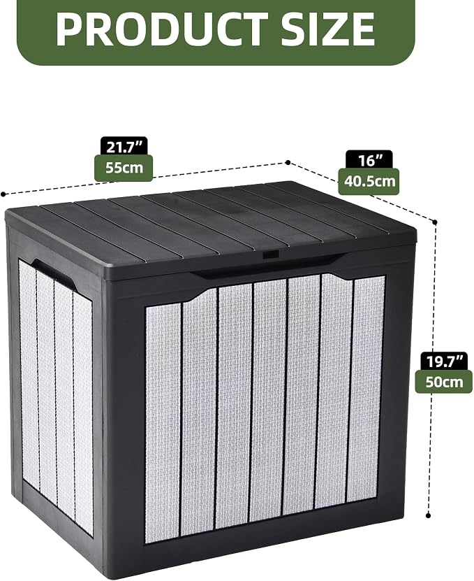 30 Gallon Resin Deck Box, Waterproof Outdoor Storage Box for Patio Furniture, Garden Tools & Pool Toys, Large Capacity -Wall Resin Construction, Dual Use as Patio Bench Seat, Black & Gray