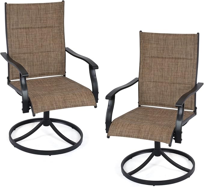 Patio Swivel Rocker Chairs Set of 2, Outdoor Dining Chairs High Back,15° Gentle Rocking Patio Chair with Padded Textilene, Metal Frame for Poolside Lawn Garden,Brown(2 PCS)
