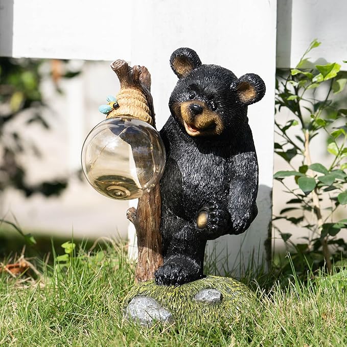 Suyorpe Garden Statues Bear Decor Light,Solar Bear Statue Ourdoor Statue,Animal Garden Decor,Funny Figurine Decor,Outdoor Decor for Patio,Porch,Balcony,Yard,Lawn