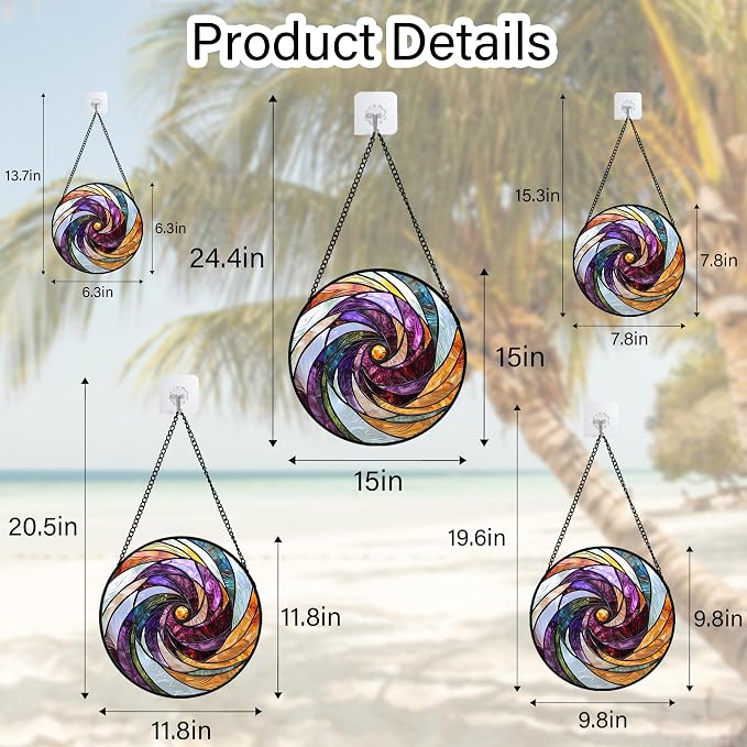 DASTOLL Stained Glass Window Hanging, Colorful Abstract Spiral Pattern Suncatcher for Doors Window Home Sun Catchers Decoration Mother's Day Birthday Gifts for Women, Men, and Mom 15 in