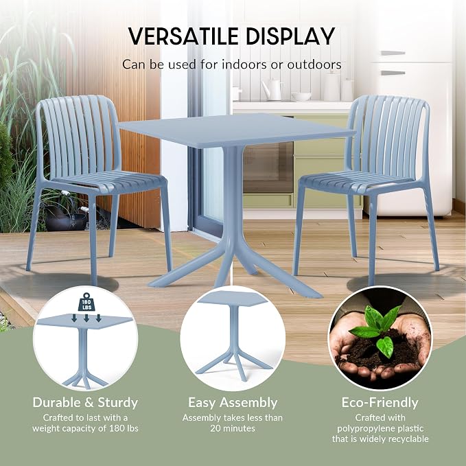 WestinTrends Playa 31.5" Square Outdoor Plastic Resin Patio Dining Table for 4, French Blue