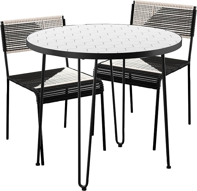 SEI Outdoor Patio Furniture - Watkindale Outdoor Bistro Table & Chair Set - Transitional Design White Rattan - Ideal for Patio, Backyard (OD117243)