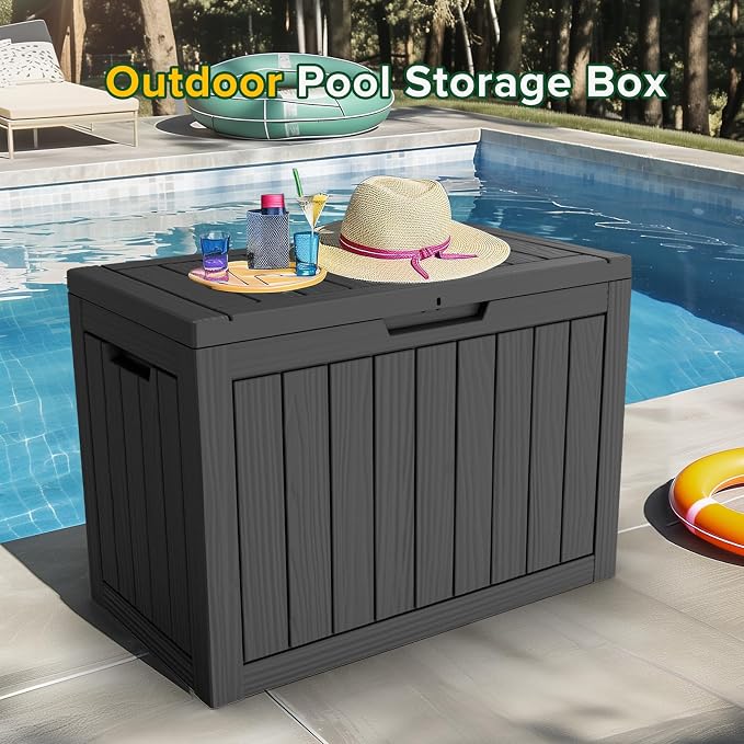 Deck Box Large Outdoor Storage for Patio Furniture,Outdoor Cushions,Garden Tools and Pool Supplies,Waterproof,Resin,Lockable (Black, 47 Gallon)