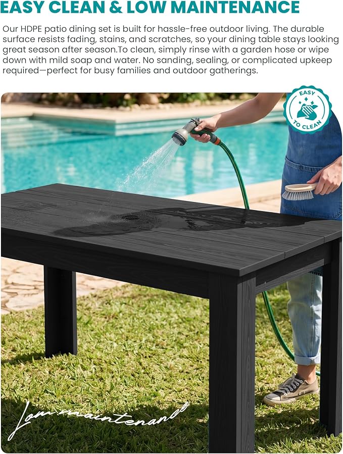 SERWALL Outdoor Dining Set for 10, w/ 2 Tables & 10 Chairs, Black | All Weather Resistant HDPE Dining Sets for Patio, Garden, Backyard