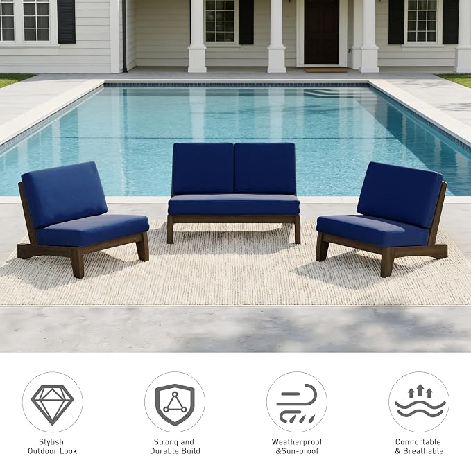 Pia Ricoo 4 Piece Patio Furniture Sets, Outdoor Loveseat Sofa Set with 2 Chairs & Coffee Table, Patio Conversation Set for Backyard, Deck, Lawn, Navy